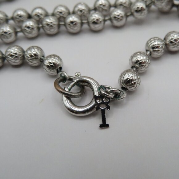 Crown Trifari Silver Tone Textured Beaded Necklace Extra Long - Picture 5 of 8